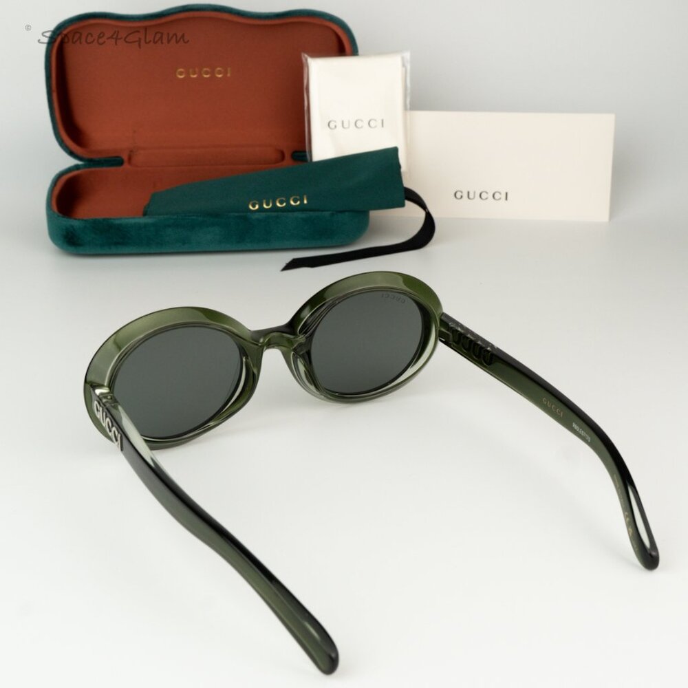 BRAND NEW Gucci GG1722SA 005 Transparent Dark Green Grey Unisex Oval Sunglasses - Picture 8 of 9